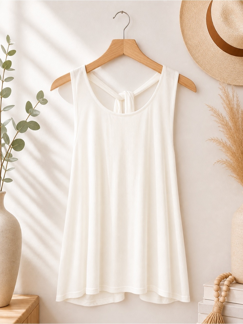 Old Navy Cream Ribbed V-Neck Tank